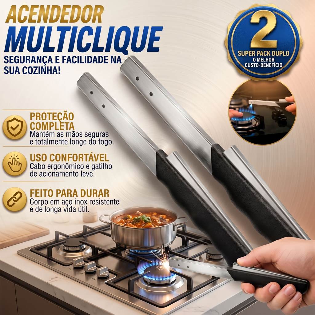 Kit 2 Acendedor De Fogão Linha Premium Multi Disparos 22cm Para Cozinha E Restaurantes