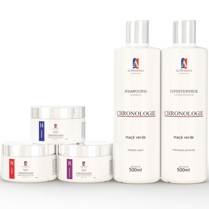 Kit 5 Cronograma Capilar ALPHAHALL – Shampoo + Condicionador + 3 Máscaras