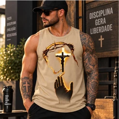 Camiseta Regata Unissex Feminina Masculina Estampa Jesus cristo Algodão conforto Casual premium
