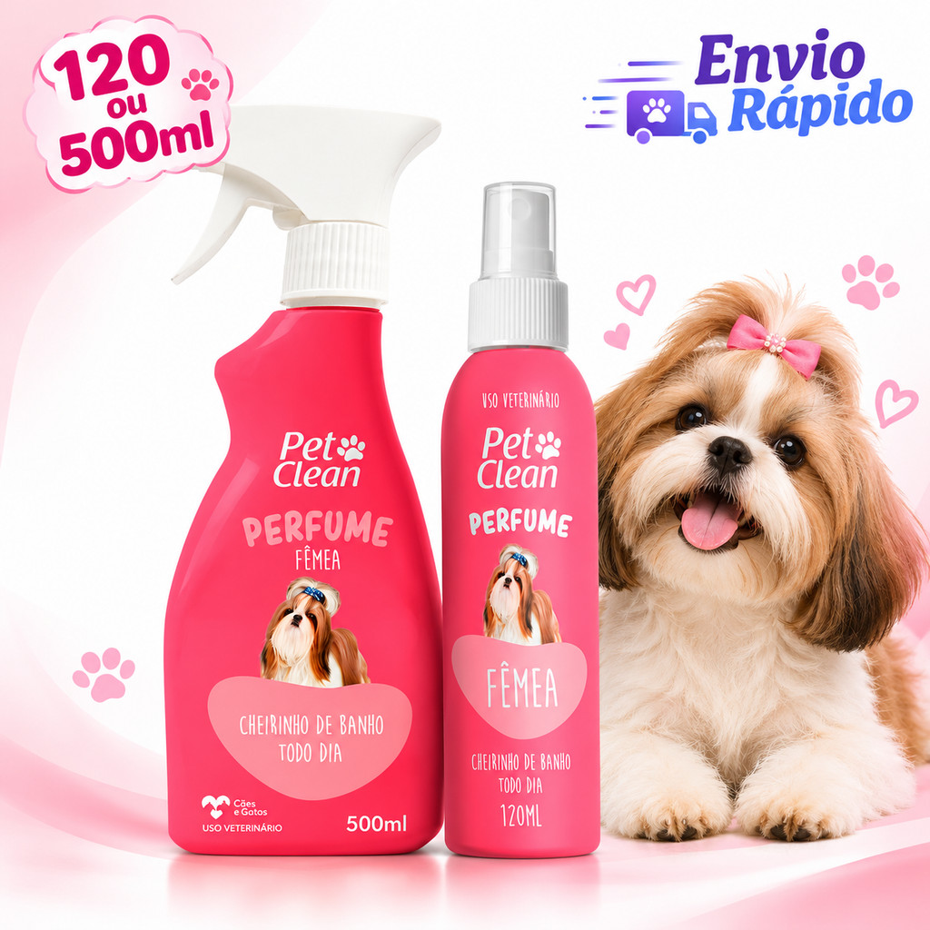 Perfume Para Cães Fêmea Cheiroso 120ml ou 500ml Perfume Para Cachorro Pet