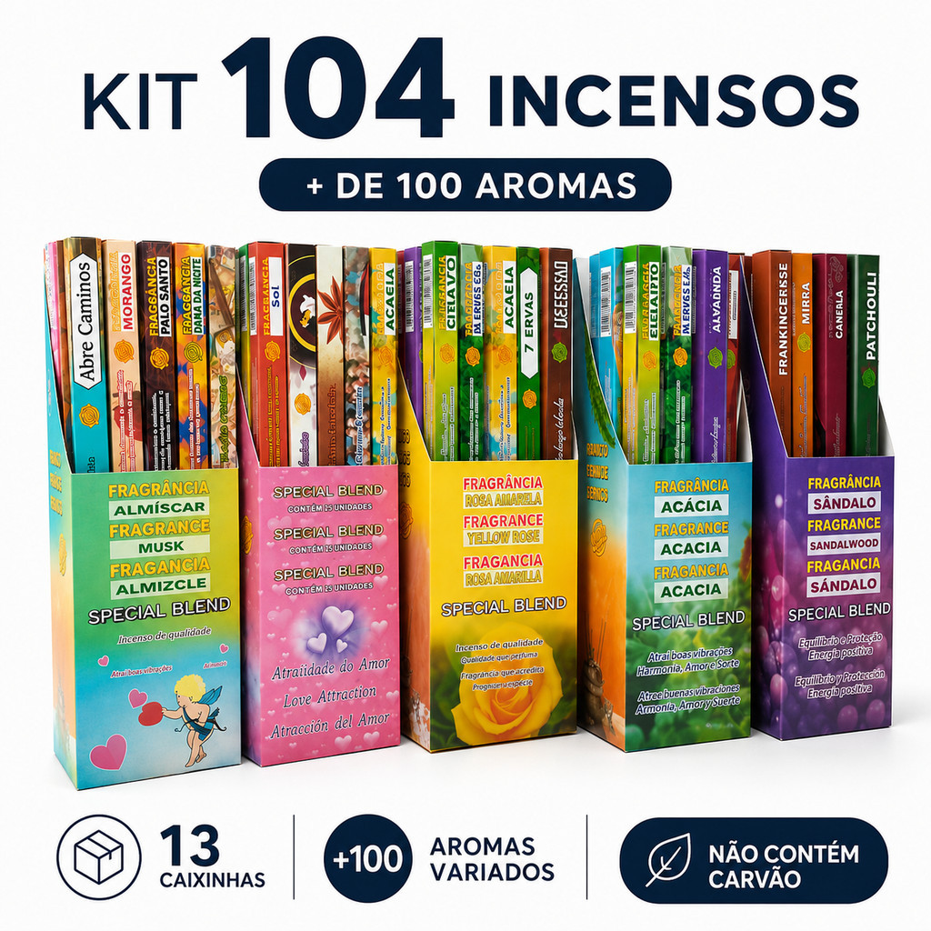 Imagem Incenso Natural 100% Natural Kit 104 Varetas 13 Caixinhas Aromas Sortidos Sem Carvão