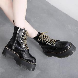 Botas Martin de sola grossa com zíper lateral Botas curtas femininas plataforma com cadarço