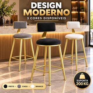 Banqueta de Bar Alta Dourada Estofada Bege, Conforto e Estilo para Cozinha e Área Gourmet, Resistente até 120kg