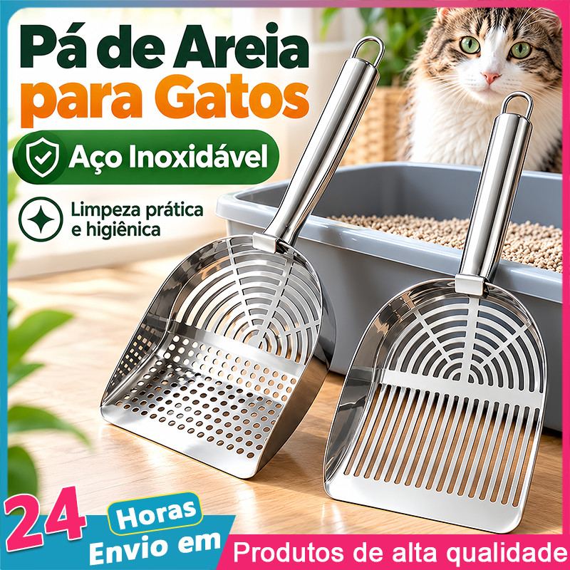 Pá Higiênica para Areia de Gato Peneira Coletora Aço Inox para Caixa de Areia Fácil de Limpar
