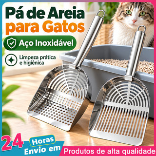 Pá Higiênica para Areia de Gato Peneira Coletora Aço Inox para Caixa de Areia Fácil de Limpar
