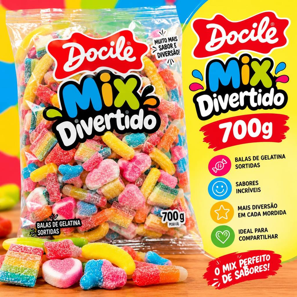 Bala Sabores Sortidos Mix Gelatina Doces Guloseimas Mix Pacote Docile 700g
