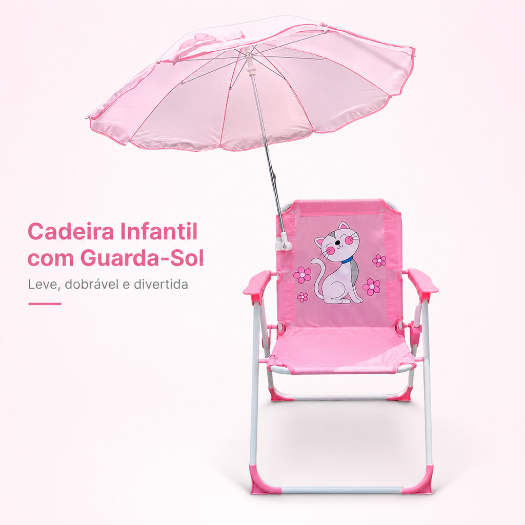 Cadeira Infantil De Praia Dobrável Com Guarda Sol Criança Praia Piscina Lazer