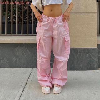 Novo Ins Estilo Quente Calça Feminina De Cintura Baixa Bolso Solto Cordão De Rua