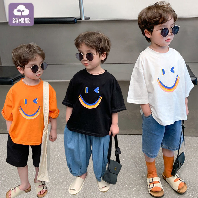 Crianças versão coreana novo estilo verão topo casual simples menino dos desenhos animados impressão casual camiseta de 