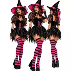 Meia Calça Listrada 7/8 Adulta Feminina pra Fantasia de Bruxa Halloween