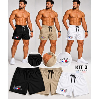 Kit 3 Short Praia Liso Masculino Bermuda Tactel – Moda Verão