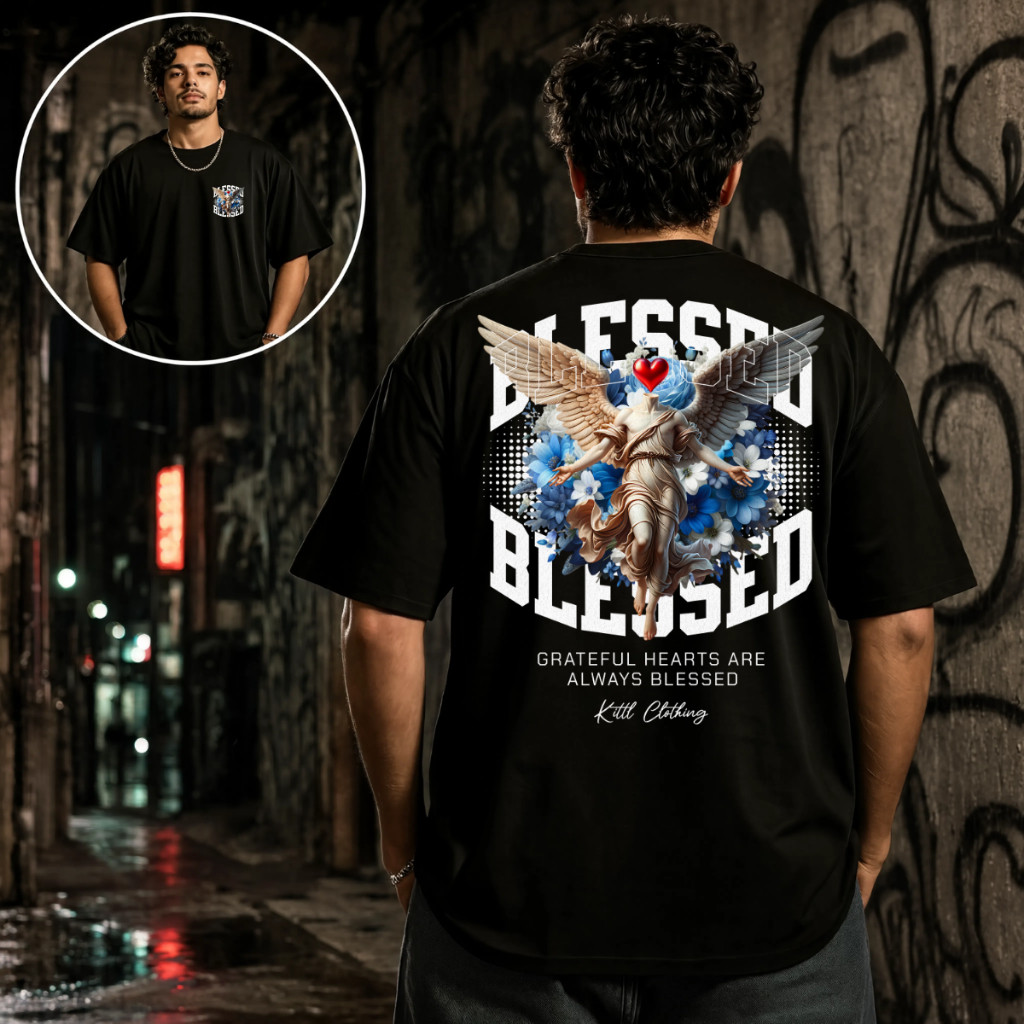 Camiseta Camisa Blusa Estampada 100% Algodão Oversized Streetwear Casual Unissex Premium Blessed