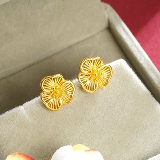 Outono inverno Retro três pétalas flor oco brincos feminino vietnã areia ouro simulação ouro único temperamento High-End