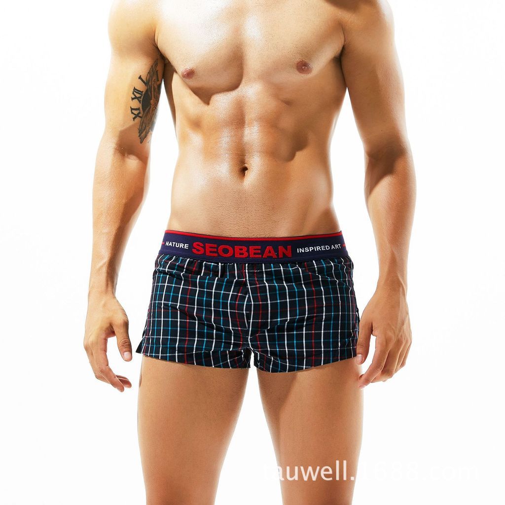 Masculino tecido casa moda xadrez grande Boxer casa Calças