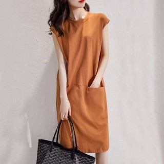 Plus Size feminino verão sem mangas camiseta vestido solto mais magro olhar novo vestido em torno do pescoço vestido de 
