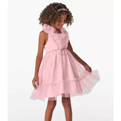 Vestido em Cotton Leve e Tule Trick Nick Rosa