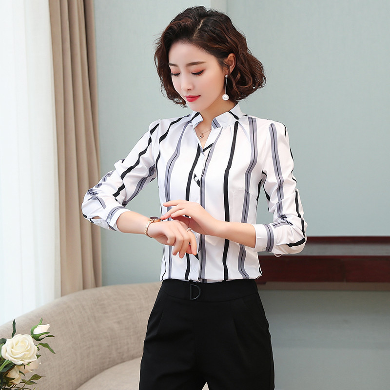 Camisa feminina 2023 Floral início da primavera novo estilo versão coreana magro-ajuste de manga comprida impresso Chiff