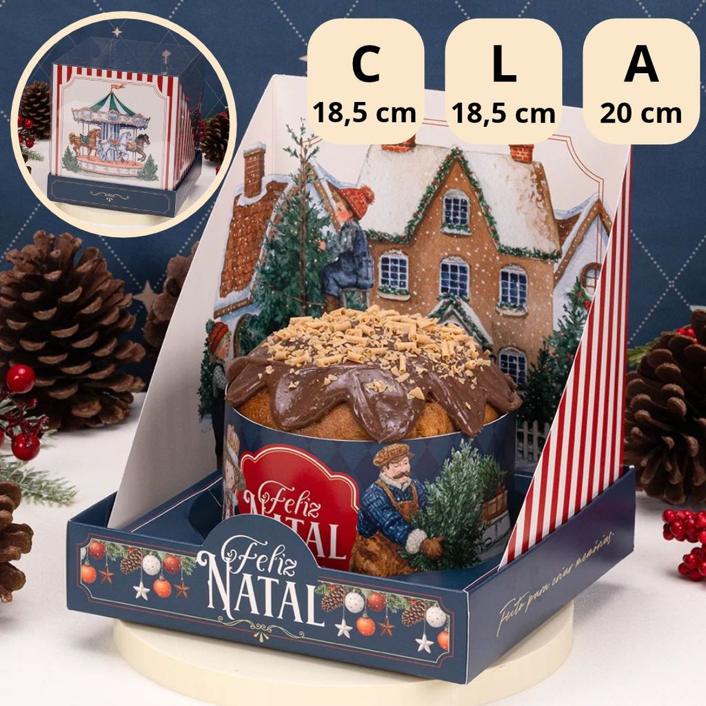 5 CAIXA PARA PANETONE 500g COM TAMPA DE ACETATO MEMÓRIAS 6040 (JANGO NATAL 2026) — imagem 2 de 2