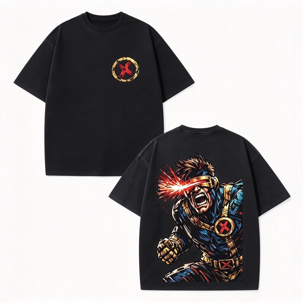 Camiseta Unissex Premium De Algodão Estampa Ciclope X-Men Preta Estilo Oversize Confortável Para Uso Casual Passeios E