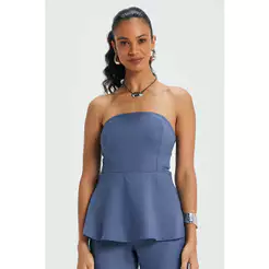 Blusa Feminina Peplum Tomara que Caia Marialícia Azul