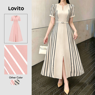 Lovito Vestido Casual Listrado Com Zíper Dividido Linha A Primavera/Verão Férias Fim De Semana Feminino DRK9BR206