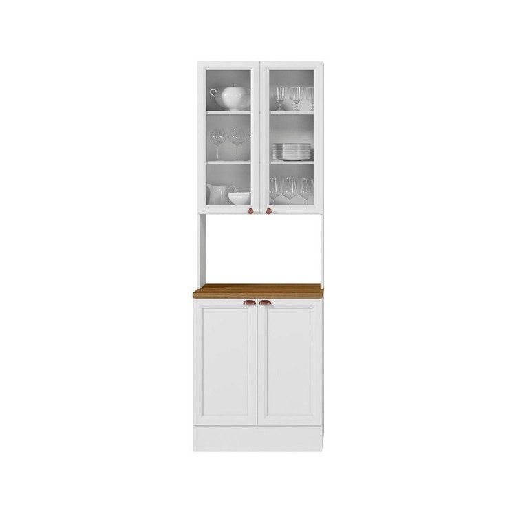 Paneleiro Duplo Americano com Nicho para Micro-Ondas com Vidro 4 Portas 213x70cm Unna Yescasa Branco Branco — imagem 2 de 2
