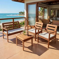 Conjunto para Jardim em Madeira Maciça com 1 Sofá 2 Poltronas e Mesa de Centro Yescasa Marrom Cairo Sim