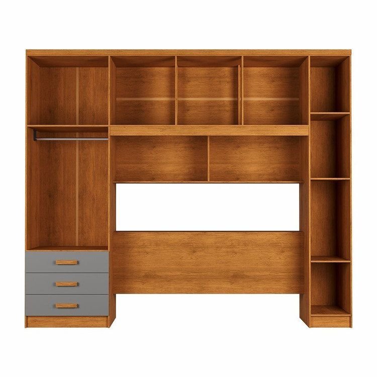 Guarda-Roupa Modulado Casal 6 Portas 3 Gavetas Top Cancun Yescasa Marrom/Nature/Cinza Nature/ Cinza · foto 2