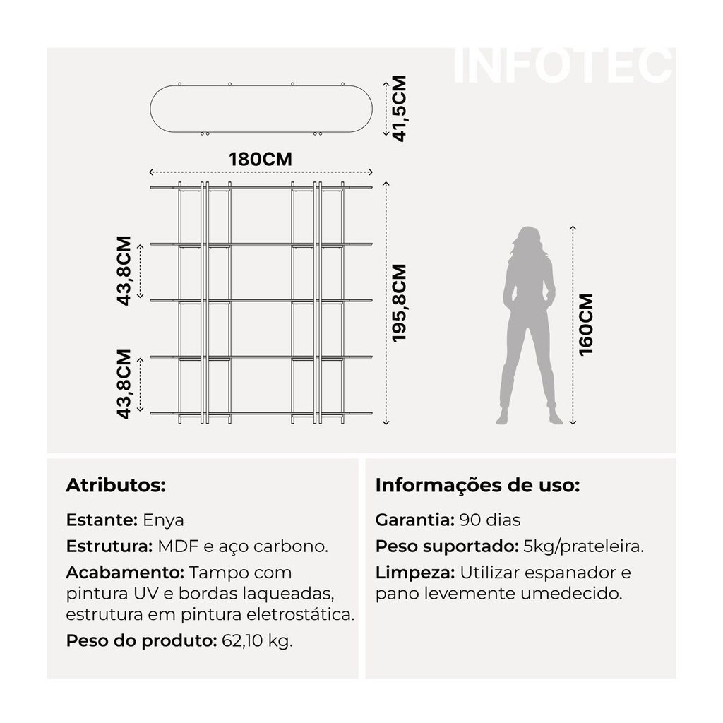 Estante Multiuso Livreiro Orgânica Industrial Enya 100% MDF 195,8CMX180CM Marrom/Canela/Champanhe Canela/Champanhe · foto 2