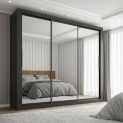 Guarda-Roupa Casal 3 Portas com Espelho e 4 Gavetas 185,5cm Viena Yescasa Preto Preto