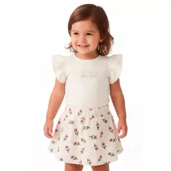 Conjunto Curto Infantil Menina Bordado Colorittá Bege
