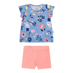 Conjunto Bebê Menina Meia Malha Bichinhos Elian Azul