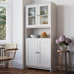 Armário Multiuso Cozinha Americana com Porta de Vidro Branco/Gelo 1