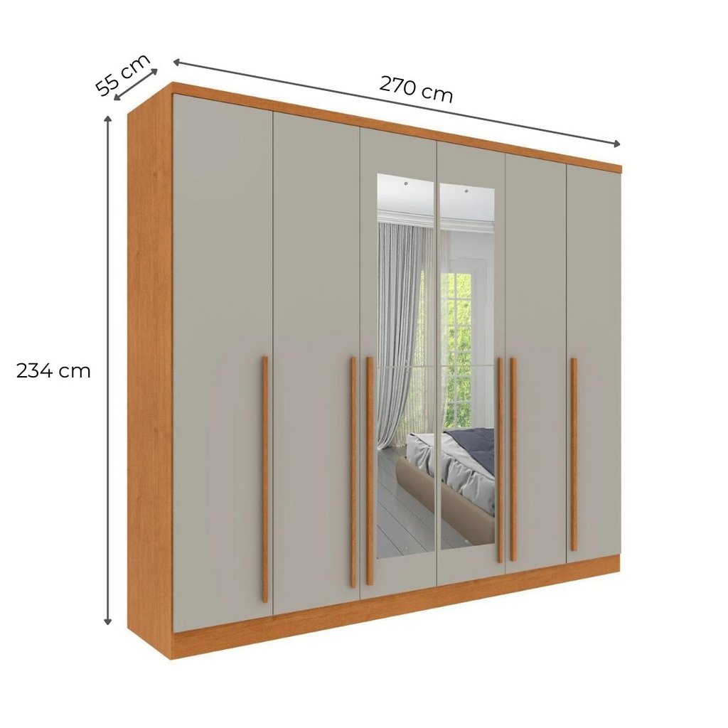 Guarda-Roupa Casal 6 Portas 8 Gavetas e Puxador MDF Yescasa Cinamomo/Off White Portugal Cinamomo/Off White · foto 2