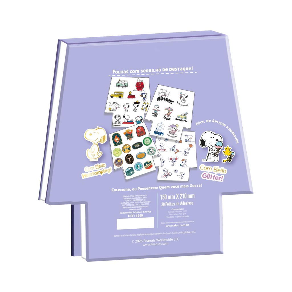 Caderno de Adesivos 20 fls com 200 Adesivos Snoopy - DAC — imagem 2 de 2