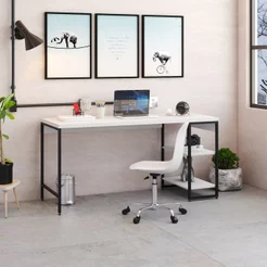 Escrivaninha Mesa Escritório com Estante Baixa Estilo Active 2 Prateleiras 150cm Industrial Yescasa Branca Chess Branco