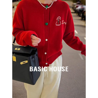 Casa básica/casa básica ano novo vermelho em torno do pescoço camisola jaqueta senhoras 2026 outono novo estilo Cardigan