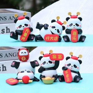 6 unidades, 5 cm a 7 cm, miniaturas de panda Roland, símbolo de boa sorte, riqueza e bênçãos, bonecos de animais de dese