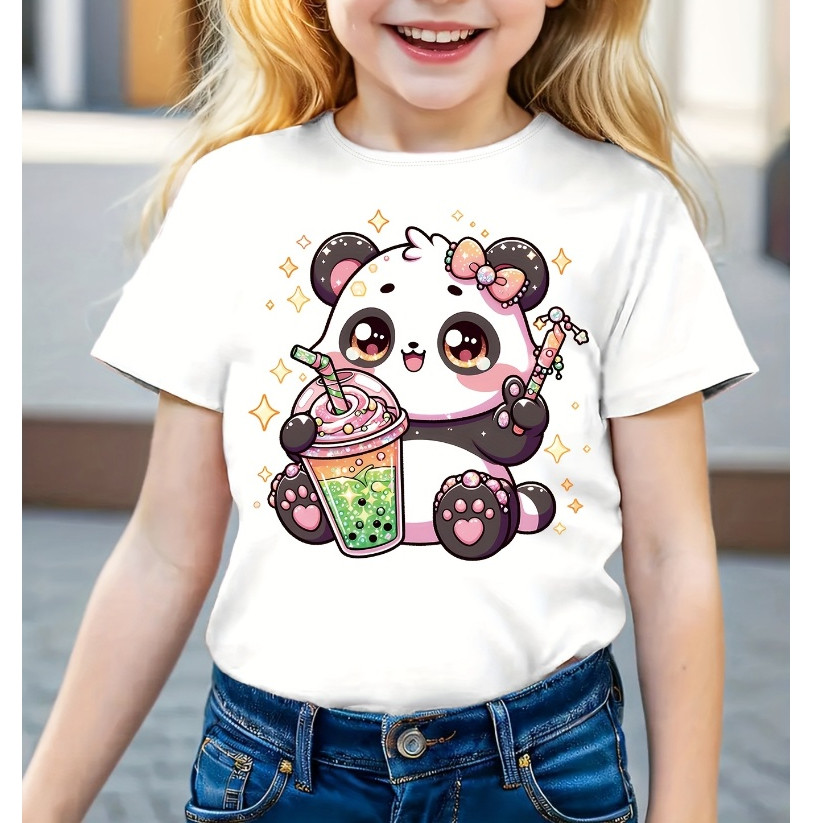 Camiseta Infantil Panda Milk Shake 100% Algodão Meninas do 2 ao 16 Kids