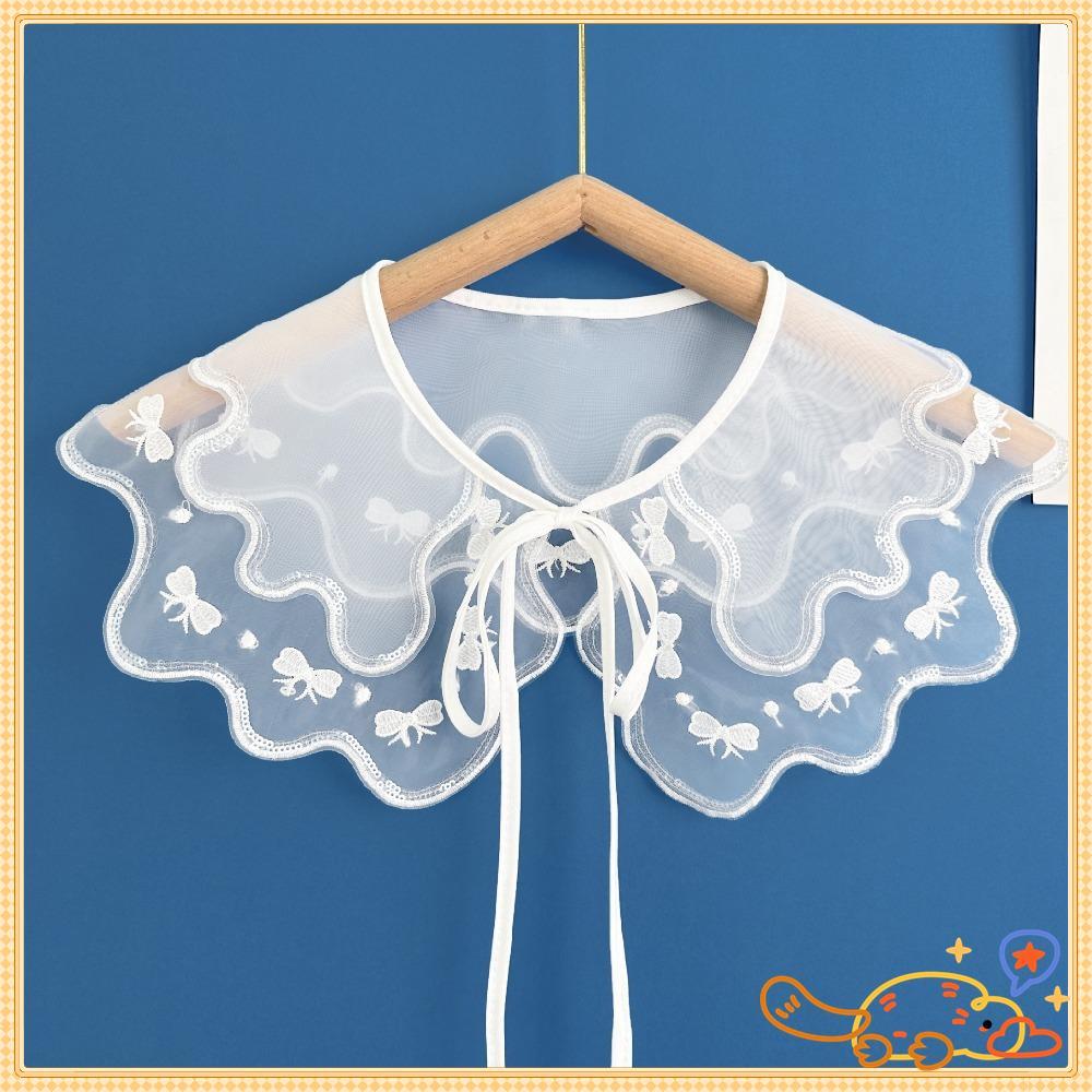 Gola De Renda Feminina , Camisa Destacável Bordada De Organza Branca , Capa De Xale Com Cadarço , Colares Falsos