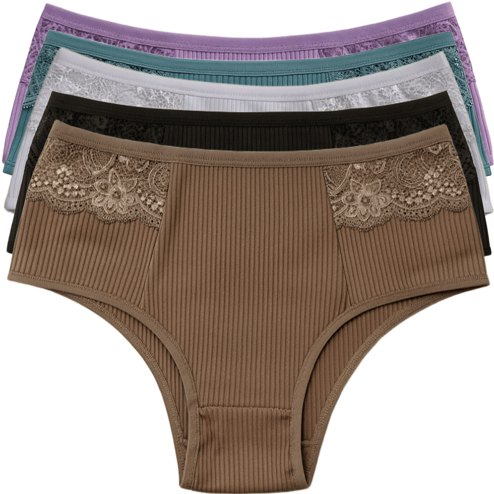 Kit 2/3/4/5/10 Calcinha Feminina Unidades Tecido Canelado Com Renda Confortável Lingerie Básica Calsinha