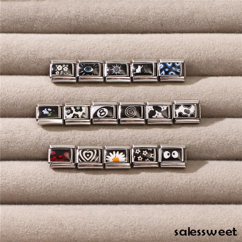 Nova Série Preta NO . 8 Bola Olhos Flor Gato Links Italianos Charme Caber 9mm Presente De Aço Inoxidável Pulseira Modula em Oferta na Shopee