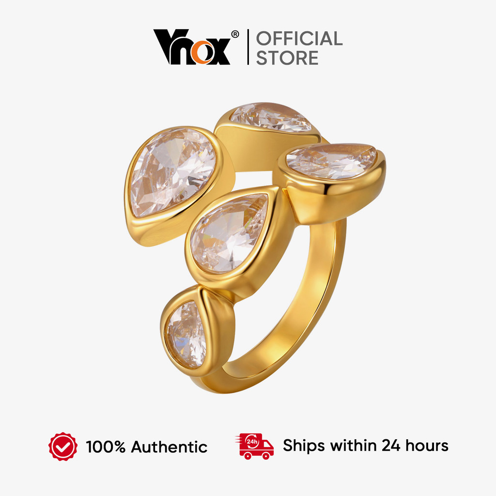 Vnox Ouro Gota De Água Zircão Anel De Casamento Cúbico Para Mulheres Meninas Aço Inoxidável Não Manchar & À Prova Dwater em Oferta na Shopee