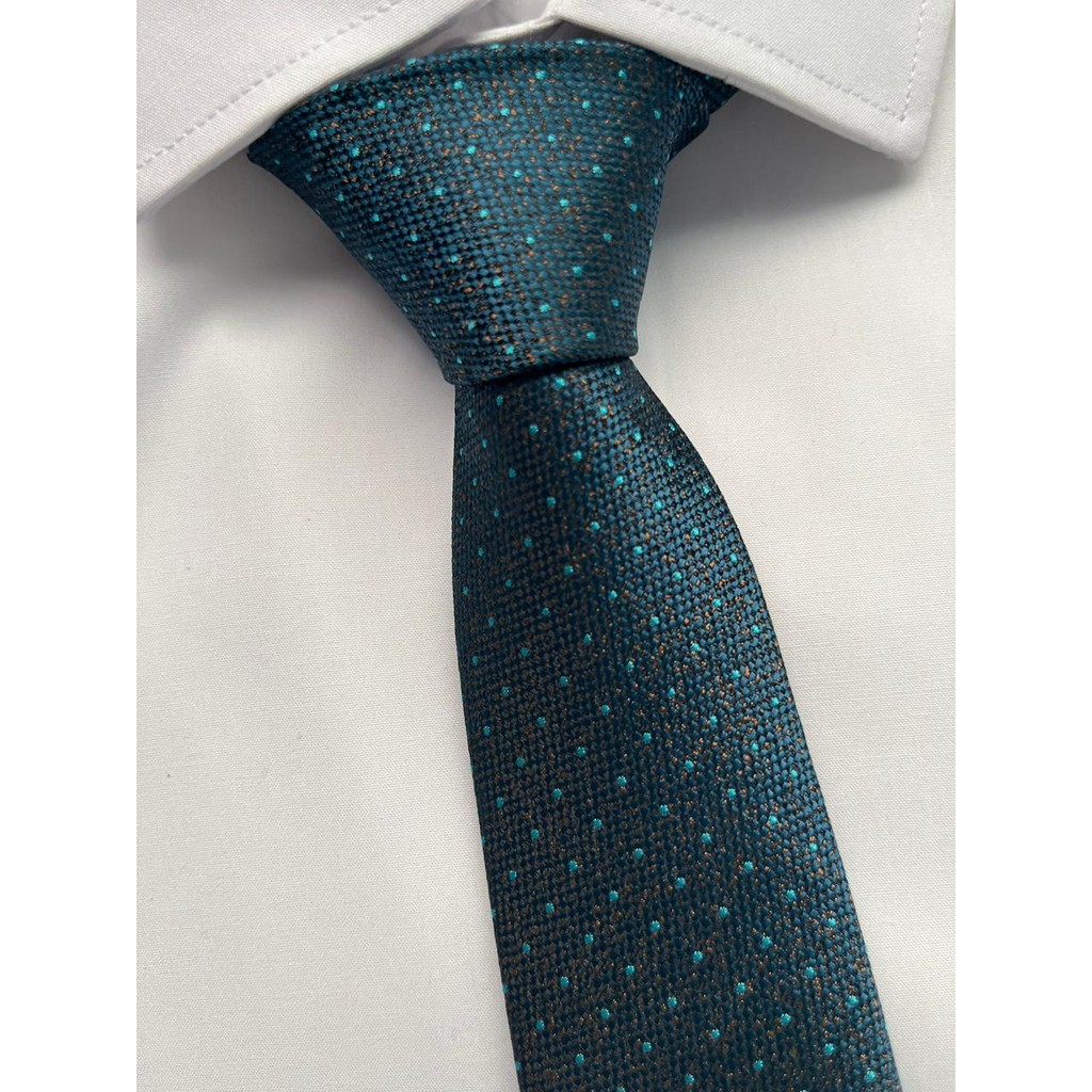 Gravata Slim Azul Petróleo Pontinhos - 2400 Fios em Oferta na Shopee