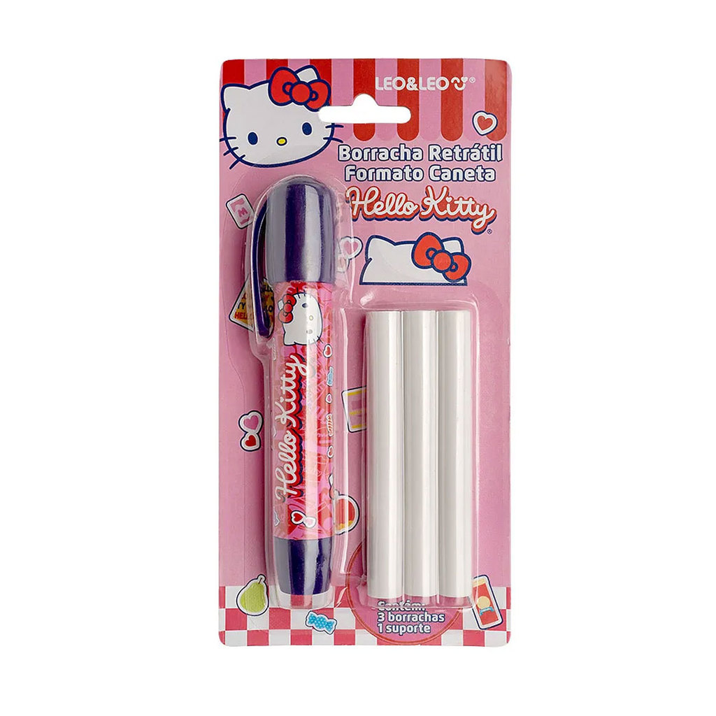 Caneta borracha Hello Kitty com 3 refis Leonora em Oferta na Shopee