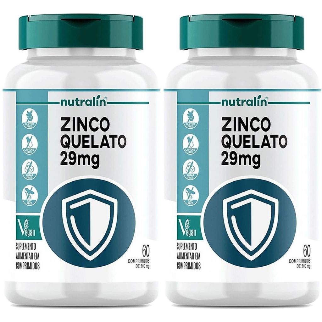 Kit 2X Zinco Quelato - 60 Comprimidos - Nutralin em Oferta na Shopee