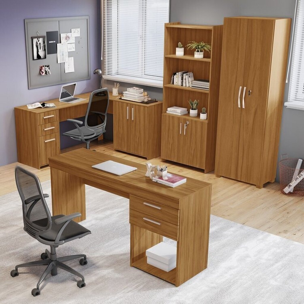 Kit 4 Peças 1 Mesa em L 1 Escrivaninha 2 Armários Espresso Móveis Freijó em Oferta na Shopee