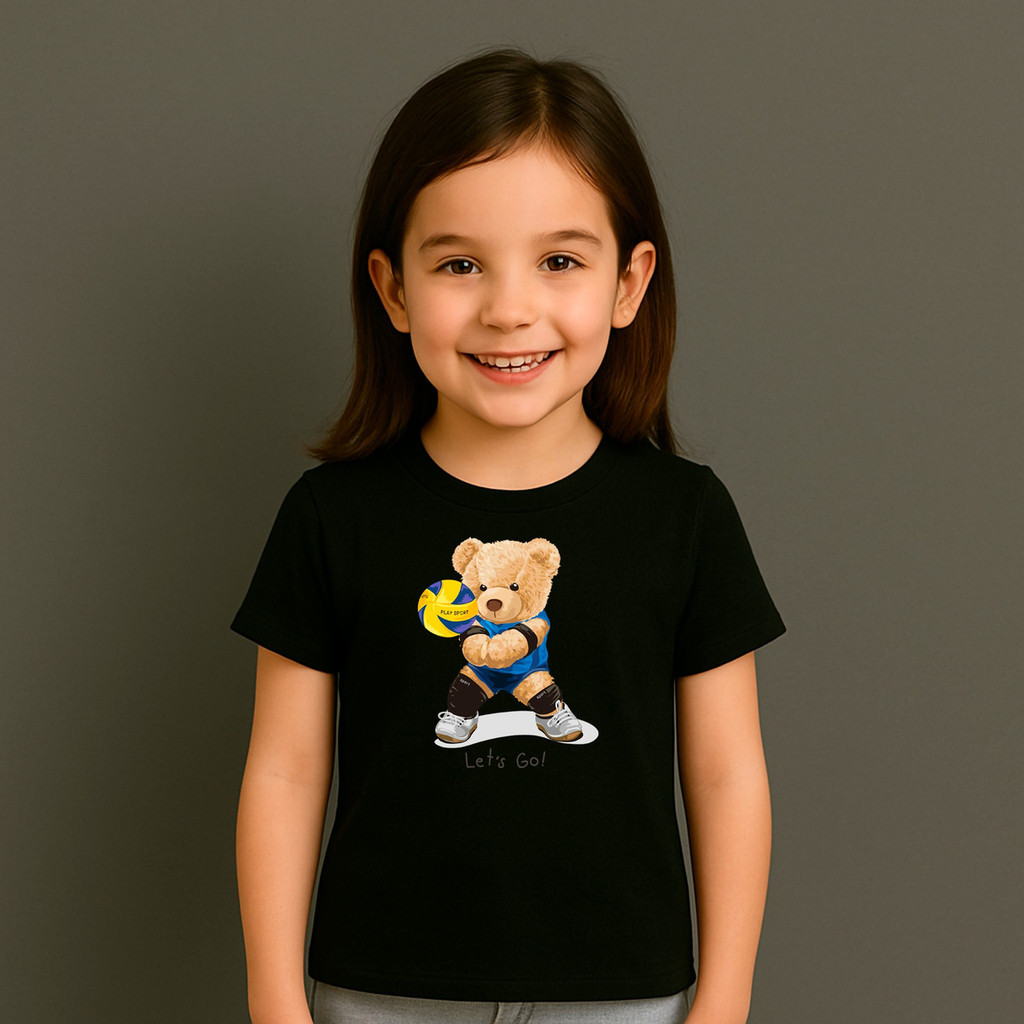 Camiseta Infantil Algodão Menina C1 Urso Fofo Volei Esporte