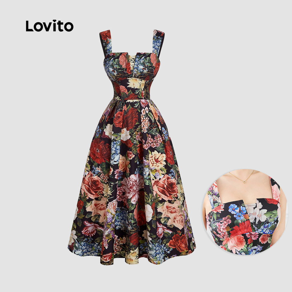 Lovito Sentido de Design de Vestido Vintage Vestido Retrô para Primavera/verão para mulheres L154ED1120 em Oferta na Shopee