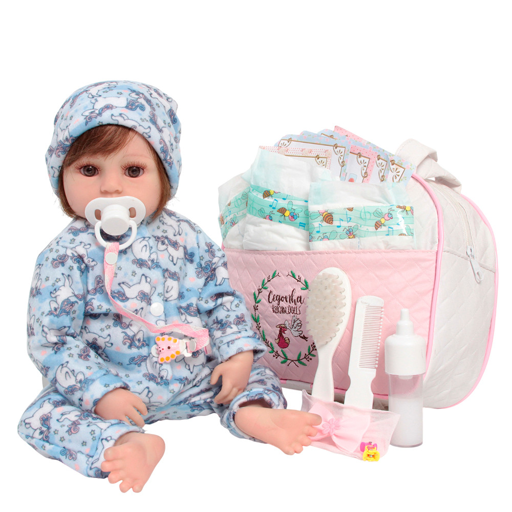 Boneca Reborn Valentina Fio a Fio Enxoval Completo Bolsa